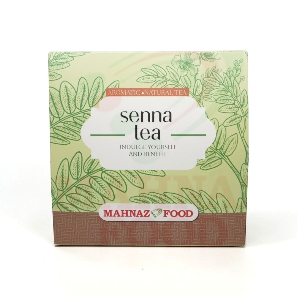 Mahnaz Food senna tea box, aromatic natural tea, 6 teabags, made from dried herbal leaves for a refreshing experience.