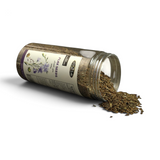 Mahnaz Food flax seeds in a clear plastic bottle with a label showing nutritional information and flax flowers