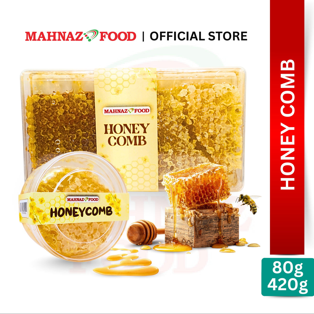 Mahnaz Food Pure Honey With Comb 80G / 420G | Madu Asli Dengan Sarang Lebah